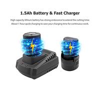 Scie alternative sans fil - Scie à bois électrique portative 12 V avec batterie au lithium 1,5 Ah et chargeur rapide - Vitesse à vide de 2 500 tr/min et longueur de course de 20