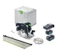 Scie circulaire à capot basculant Ø160 mm 18V HKC 55 KEB-Basic + 2 batteries 18V 5 Ah + 1 chargeur TCL 6 + rail FSK 420 FESTOOL