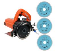 SCIE CIRCULAIRE A EAU ET SEC 1400 W POUR CARRELAGE CERAMIQUE + 3 DISQUES 125 MM