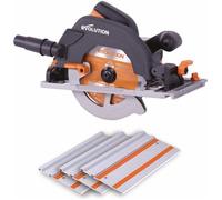 Evolution Power Tools Scie Circulaire avec Rail 3 Pièces de 1020 mm - Lame Multi-Matériaux, Coupe le Bois, le Métal, le Plastique - Adaptateur de Prise de Poussières inclus - 185mm, 230v - R185CCSX