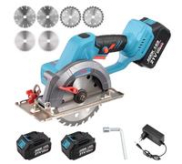 Scie circulaire sans balais scie circulaire à batterie 21 V 1080 tr/min, Scie circulaire électrique portative sans fil, scie manuelle avec batterie et chargeur de coupe (Bleu, B)