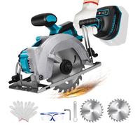 Scie circulaire sans fil compatible avec la batterie lithium Makita 18 V, scie circulaire mini sans balais avec 2 lames de scie (140 mm), avec coupe diagonale, 6200 tr/min, idéale pour la coupe du