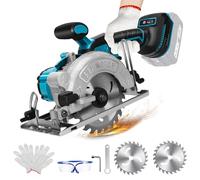 Scie circulaire sans fil Compatible avec la batterie lithium Makita 18V, scie circulaire mini sans balais avec 2 lames de scie (125 mm), avec coupe diagonale, 6200 tr/min, idéale pour la coupe de bois