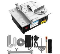 Scie Circulaire Sur Table 96W,Mini Scie Circulair de Table avec lames,Angle Réglable,Profondeur de Coupe de 14mm,Longueur de Coupe 100mm,Source D'alimentation à 7 Vitesses Réglables (Blanc)