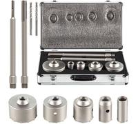 Scie Cloche 9PCS Coffret de Scie Trepan 30mm 40mm 65mm 80mm 100mm Trepan Beton en Acier Carbone 2 Meches 2 Bielles