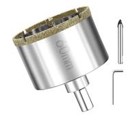 Scie Cloche Diamantée 60 mm Avec Foret Guidage de Centrage Ouvre Trou en Verre Foret Diamant Trepans pour Carrelage Trépan Diamant pour Carrelage, Porcelaine, Verre, granit, Marbre et Céramique