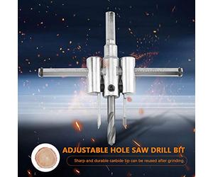 Scie Cloche Réglable 30-120mm, Argent Cercle Cutter Cercle Scie Cloche Alliage Circulaire Métal Bois Cercle Cutter Scie Perceuse DIY Outil De Travail Du Bois