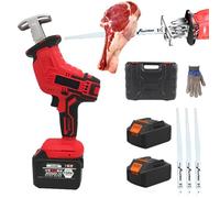 Scie de boucher électrique pour viande et os - Scie alternative en acier inoxydable pour usage domestique 2 piles 48 V 3000 mAh + 3 lames de scie, pour steak, cuisses de poulet, côtelettes de porc