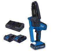 Scheppach C-PS100-X Mini tronçonneuse sans fil - Longueur de coupe : 127 mm - Vitesse de coupe : 4,8 m/s - Guide et chaîne 5" - Série IXES 20 V - Avec 2 batteries 2 Ah et chargeur