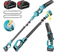 Scie d'Élagage 2-en-1 Sans Fil 8'' - Tronçonneuse Télescopique avec Manche Extensible + Mini Tronçonneuse, 2 Batteries Incluses