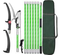 Scie d'élagage avec manche télescopique, 9 m, scie à main, mécanisme de poulie, kit d'outils de jardin avec sac de transport pour palmiers, arbres hauts (sécateur inclus)