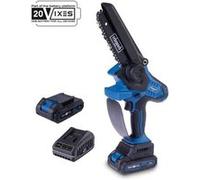 Scheppach Elagueuse à main sur batterie BC-PS150-X 20V | Brushless | Mini tronçonneuse | Longueur de coupe 150mm | Guide 6" | Vitesse de coupe 6,8 m/s | Avec batterie 2 Ah et chargeur