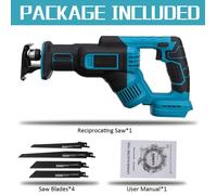 Scie sabre électrique sans fil, engrenage métallique, 18 V, 4 lame, Variateur de vitesse, boîtier étanche, Une batterie et chargeur