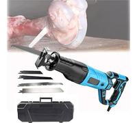 Scie Sabre électrique, Scie à Os Portative, Scie De Boucher Professionnelle pour La Découpe De La Viande, Scie Alternative Portable pour Métal Et Bois, avec 4 Lames, 6 Vitesses., Blue, 900W