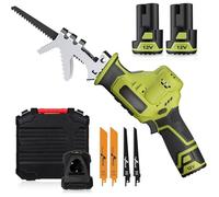 Scie Sabre Sans Fil 12V Scie Egoîne Electrique sans Fil Vitesse Variable 0-2700RPM vert scie sabre sans fil avec batterie 2*2.0Ah