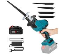 Scie Sabre sans fil 18V, Scie Égoîne Alternatif 12000spm, 4 Lames de Scie, Lumière LED, Batterie 18V et Chargeur Inclus, pour la coupe du PVC/bois/métal