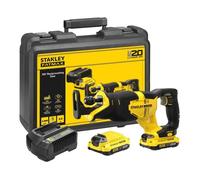 STANLEY FATMAX V20 Scie Sabre 18 V 25 mm Vitesse 0-3000 avec 1 Mallette 2 Batteries 2 Ah et 1 Chargeur 2 Ah SFMCS300D2K-QW