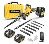 Scie Sabre sans fil 21V, Moteur sans balais de 3500 SPM, Scie alternativeavec 2 batteries 4.0Ah, 8 lames polyvalentes en alliage d'acier qui coupent, Pour bois, métal, PVC