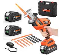 Scie Sabre sans fil 21V, Scie Sabre à Batterie avec 2 batteries de 4,0 Ah, 0-3200 spm, 8 lames de scie, changement de lame sans outil, scie sabre pour coupe du bois et du métal
