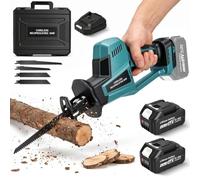 Scie Sabre Sans Fil avec 2 Batteries 4.0Ah, Moteur Brushless 0-3100 SPM, Course 22 mm, Compatible avec Makita 18V, Vitesse Variable, 4 Lames, Chargeur pour Couper Bois, Métal et PVC