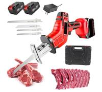 Scie Sabre Sans Fil avec Batterie Rechargeable, Scie à Os Électrique Multifonctionnelle, Machine de Découpe de Scie Boucher Électrique pour Coupe de Viande, de Bois, de Métal Enhance 2 Batteries