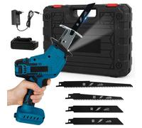 Scie Sabre Sans Fil Compatible avec Makita 18V, Scie Egoîne Electrique Sans Fil avec Verrou De Sécurité et Lumière LED, 0-3000Spm, 4 Lames (Avec batterie et chargeur de 1,5 Ah)