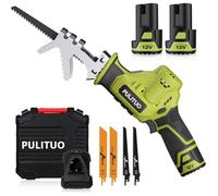 Scie Sabre Sans Fil,PULITUO 12V Scie Egoîne Electrique sans Fil Vitesse Variable 0-2700RPM, batterie 2*2.0Ah