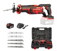 Scie Sabre sans fil TEENO,20V Scie Sabre à Batterie, Scie Egoîne Electrique sans Fil, 5×Lames de Scie, Avec 3Ah Batteries,Boite en plastique