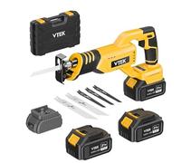 Scie sabre sans fil VTEK 20V, 3 vitesses variables, 0-3000 tr/min, Scie alternativeavec 2 batteries,pour la découpe du bois, du métal et du plastique.