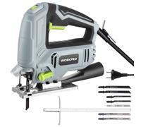 Scie Sauteuse Electrique Filaire 600W avec 6 Vitesses Variables WORKPRO, Changement de Lame sans Outil, Coupe en Biseau a±45°, avec 7 Lames en T, 3000 SPM, 4 Reglages Orbitaux, Regle Graduee