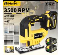 Scie sauteuse électrique MELLWIN 3500 tr/min sans fil, course de 26 mm, avec 31 lames 45 ° Scie multifonction à coupe biseautée pour batterie Makita 18V 2 Battery set-1