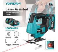Scie sauteuse électrique sans fil YOFIDRA 19 mm avec laser infrarouge, vitesse variable, multifonction, compatible avec batterie Makita 21V EU Charger
