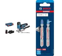 Scie Sauteuse GST 12V-70 2x3,0 Ah LB + Bosch Professional 3x Lames de scie sauteuse Expert 'Stainless Steel' T 118 AHM (pour Tôles en acier inoxydable, Longueur 83 mm, Accessoire Scie sauteuse)