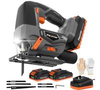 Scie Sauteuse Sans Fil 20V, Fexrror Scies Sauteuses ÉLectriques, 2 Batteries de 2,0 Ah, Coupes D'Onglet 0°-45°, Éclairage Led, Action Orbitale 4 Positions Pour Coupe Droite/Courbe/Cercle