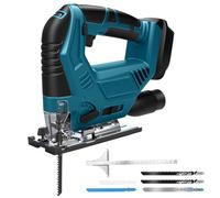 Scie sauteuse sans fil compatible avec batterie Makita 18 V (sans batterie), scie sauteuse électrique avec biseau à 45°, 6 vitesses, 4 orbitales, tuyau de poussière, règle de guidage et 5 lames pour