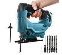 Scie sauteuse sans fil compatible avec Makita 18 V, 420 W, 3500 tr/min, scie sauteuse sans balais, outil de séparation, coupes biseautées à 45° avec 6 lames pour coupe circulaire droite (bleu)