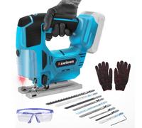 Scie Sauteuse sans Fil pour Moteur Makita 18v en Cuivre Pur Avec Verrouillage de L'interrupteur, Profondeur de Coupe de 100 Mm Dans Le Bois, Hauteur de Course de 20 Mm, Scie Sauteuse Pendulaire avec 9