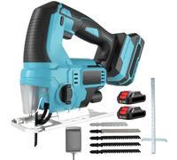 Scie sauteuse sans fil, scie sauteuse électrique avec 2 batteries 2,0 Ah, longueur de course 24 mm, coupes d'onglet ± 45° et LED, pour bois, métal, plastique, compatible avec batterie Makita 18 V