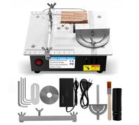 Scie Sur Table 96W, Mini Scie Circulair Sur Table 5000 Tr/Min Angle Réglable Profondeur de Coupe 15mm, 7 Vitesses Réglables,4 Lames, Lame De Coupe Multi-Matériaux Coupe Bois Métal Plastique (A)