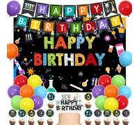 Science Anniversaire Décorations Fête garçon - Science Thème Birthday Party Kit Joyeux anniversaire Science Backdrop Bannières Cake Toppers Chimie Fournitures Fête Science Favors