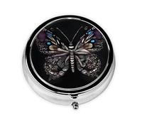 Science Butterfly Pilulier portable, 3 compartiments, peut être mis dans un portefeuille, une poche, léger et pratique, mini boîte à pilules ronde