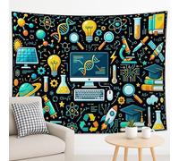 Science Elements Tapisserie bleue et noire, décoration murale colorée, esthétique éducative pour salon, étude, bureau à domicile, 228 x 178 cm