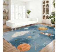 Science Fiction Dessin Animé Tapis de Salon Lavable en Machine Antiderapant | Imprimé Vaisseau Spatial Planètes Nuages Espace, Tapis Doux et Léger pour Salle à Manger Chambre Couloir Bureau 160 x 230 cm