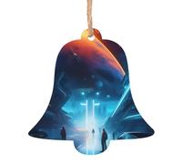 Science Fiction Future Ensemble de décoration de Noël en bois en forme de cloche - Peut être accroché aux arbres de Noël et aux fenêtres - Lot de 6 pièces