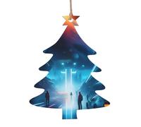 Science Fiction Future Ensemble de décoration de Noël en bois en forme de sapin de Noël - Peut être accroché sur les arbres de Noël et les fenêtres - Lot de 6 pièces