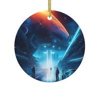 Science Fiction Future Ornement à Suspendre en Céramique Pendentif Rond pour Décoration de Vacances Souvenir Table Ornement Suspendu