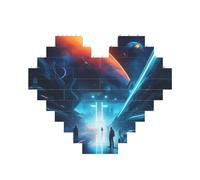 Science-fiction Future Print Building Brique Puzzle en forme de cœur pour Saint-Valentin, anniversaire, mariage