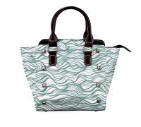 Science Fiction Future Women Top Handle Shoulder Bag Personality Rivet Satchel Tote Middle Size Sac à main Sac à main, Rayures vertes ondulées, One Size