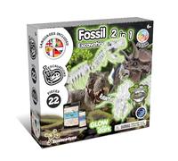 Science4you - Kit de Fouille de Fossiles 2 en 1 - Excaver et Assembler 2 Dinosaures Qui Brille dans l'Obscurité, 22 pièces: T-Rex et Triceratops - Jouet pour Enfants +6 Ans