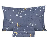 Scientific Sleep Moon & Stars Parure de lit 3 pièces 100% Coton pour Enfants, Tout-Petits, Adolescents, Drap Plat, Drap-Housse et taie d'oreiller pour Enfants